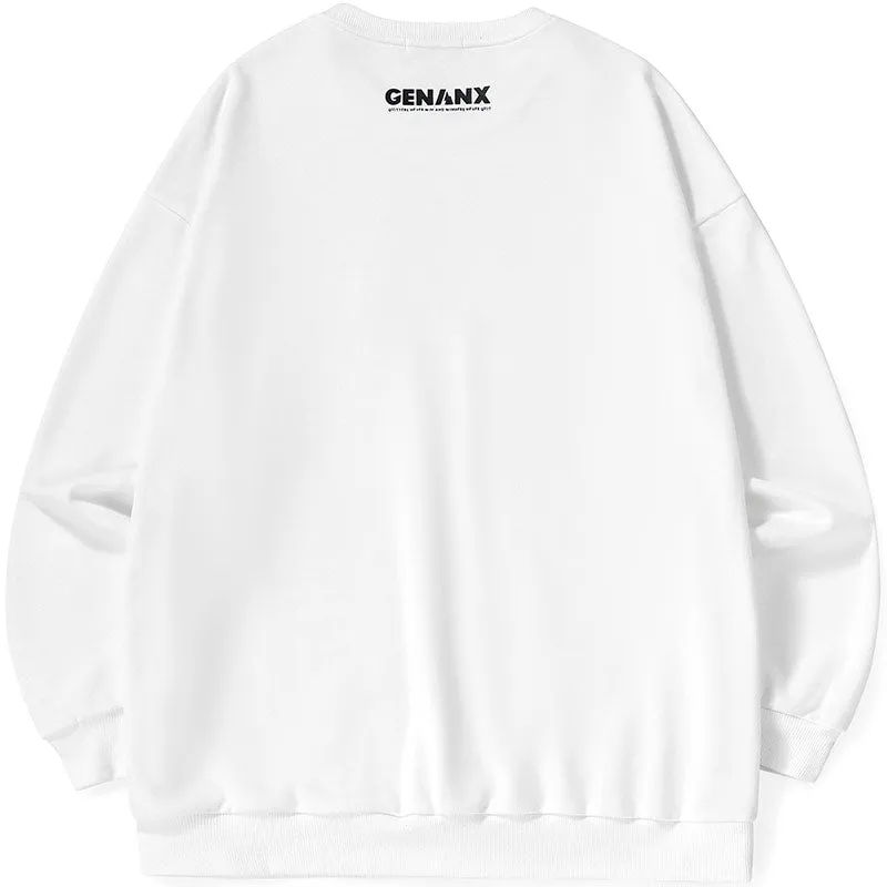 Street Cartoon Print Crew Neck Long Sleeve Sweatshirt