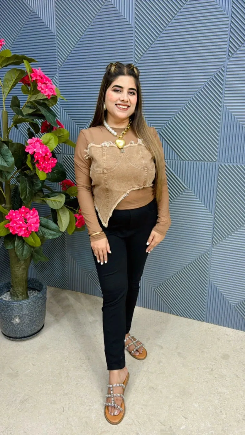 Stunning Power Net Denim Top GGR457