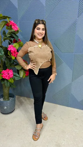 Stunning Power Net Denim Top GGR457