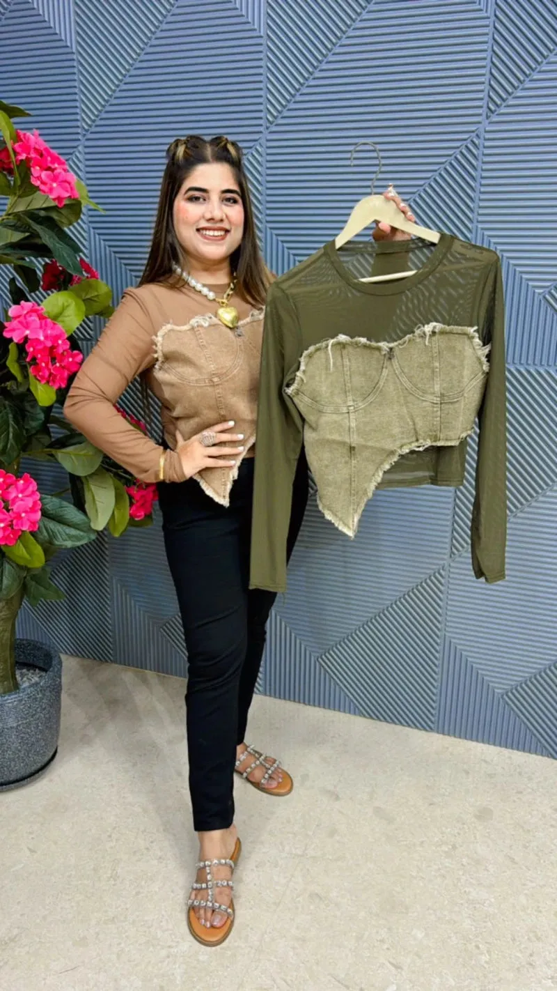 Stunning Power Net Denim Top GGR457