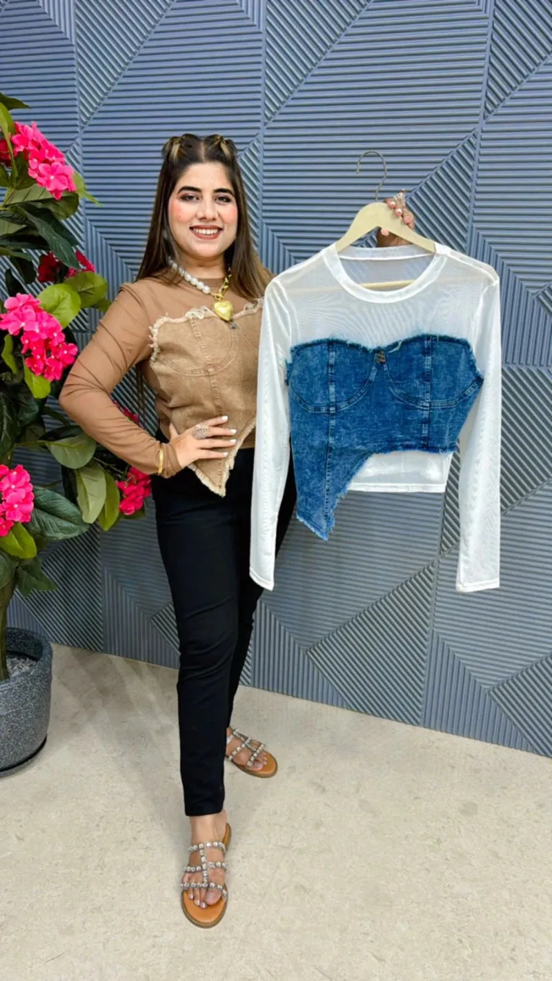Stunning Power Net Denim Top GGR457