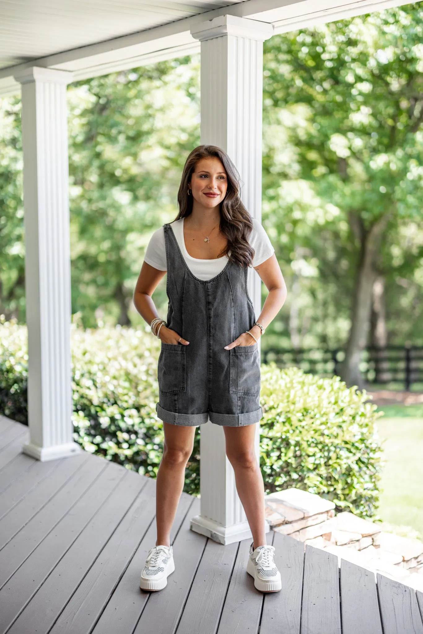 Summer Dreaming Charcoal Denim Romper