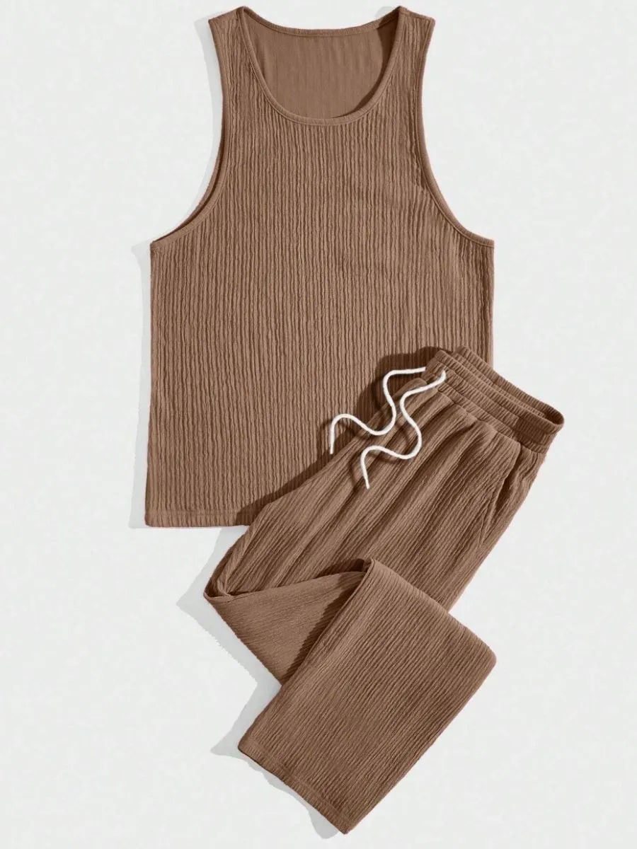 Textured Tank Top and Drawstring Pants