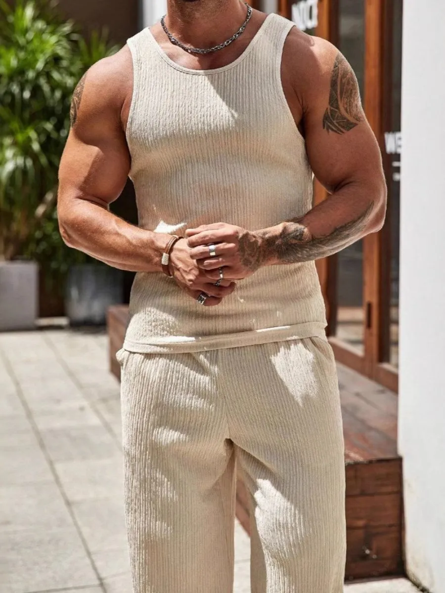 Textured Tank Top and Drawstring Pants