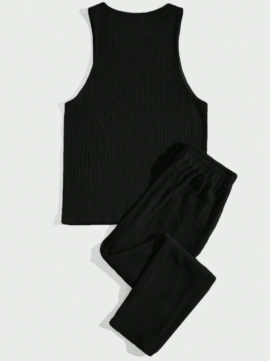 Textured Tank Top and Drawstring Pants