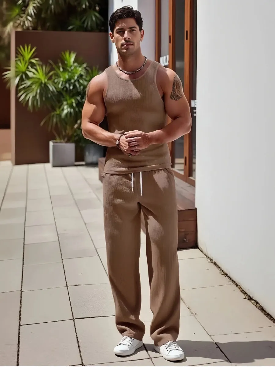 Textured Tank Top and Drawstring Pants