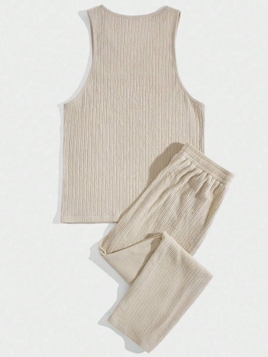 Textured Tank Top and Drawstring Pants