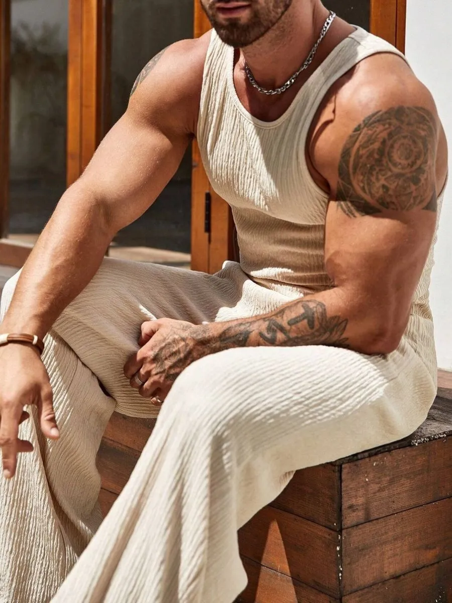 Textured Tank Top and Drawstring Pants
