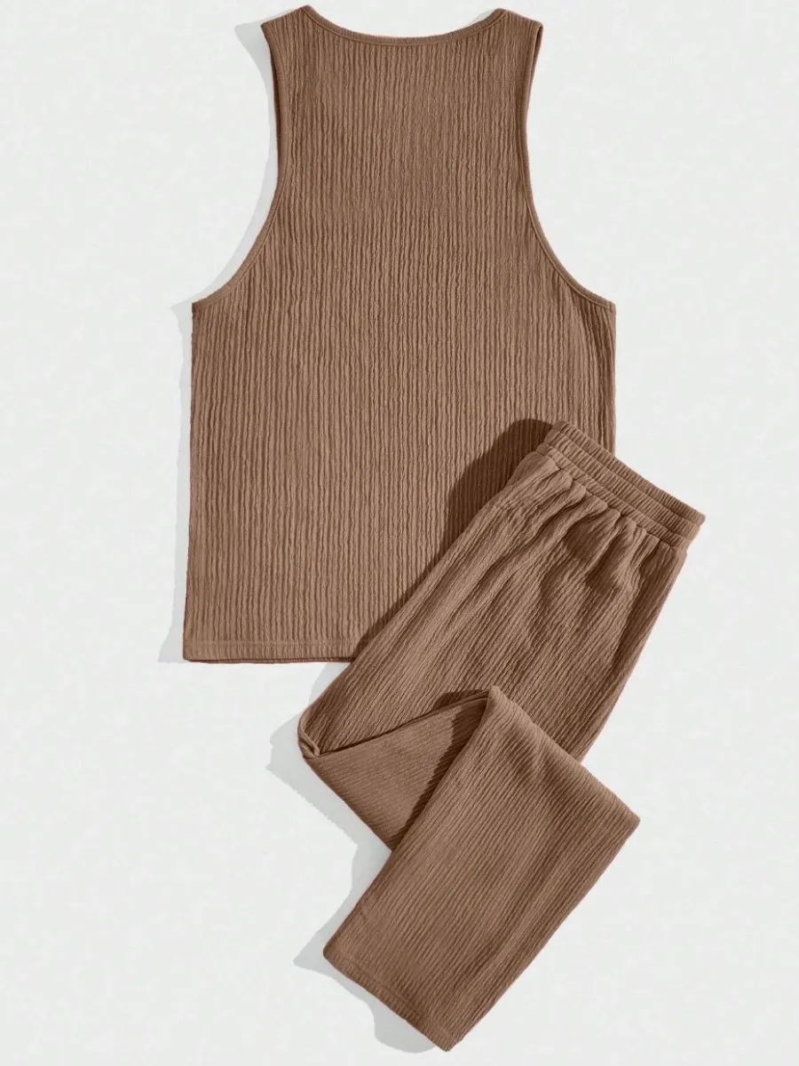 Textured Tank Top and Drawstring Pants