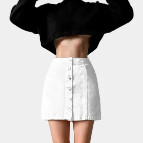 White H&M Button Front High Waisted Denim A-Line Mini Skirt Size XS/S