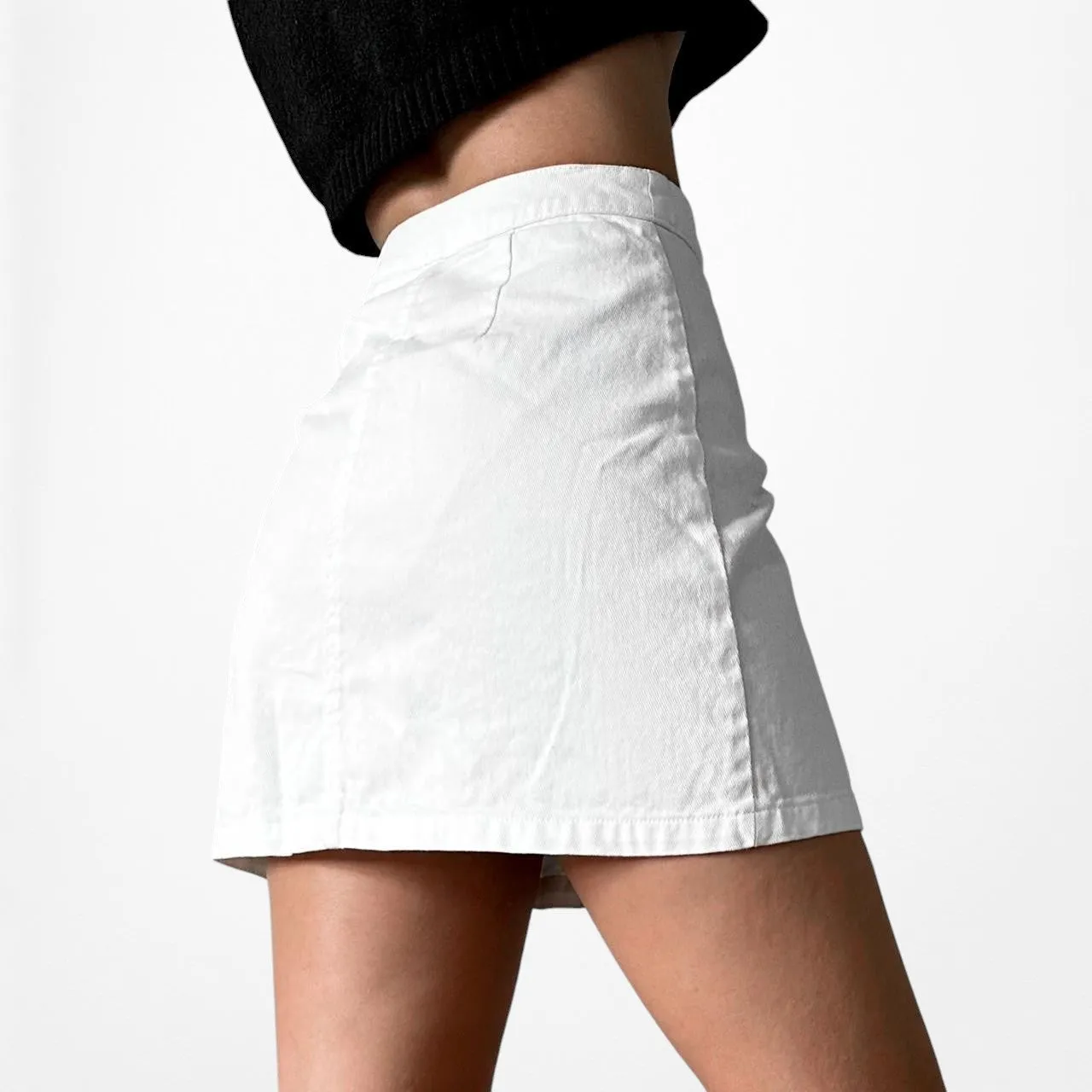 White H&M Button Front High Waisted Denim A-Line Mini Skirt Size XS/S