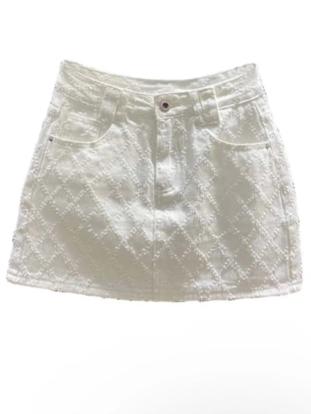 White square pattern texture mini skirt