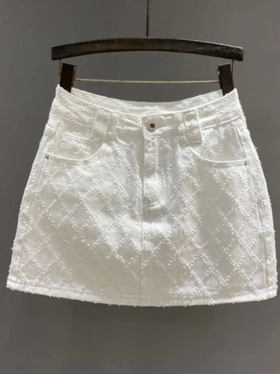 White square pattern texture mini skirt