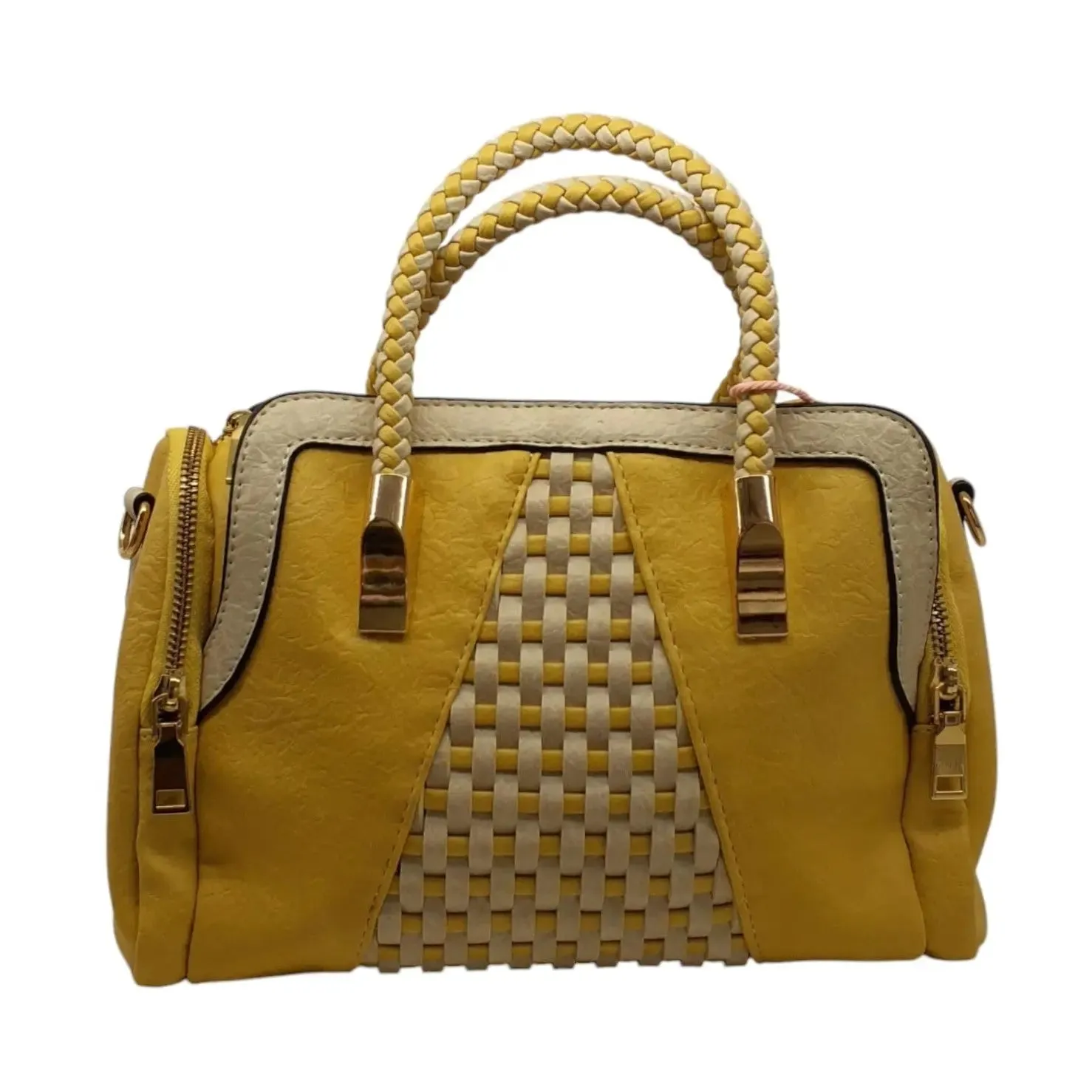 Woven Accent Handbag with Braided Handle